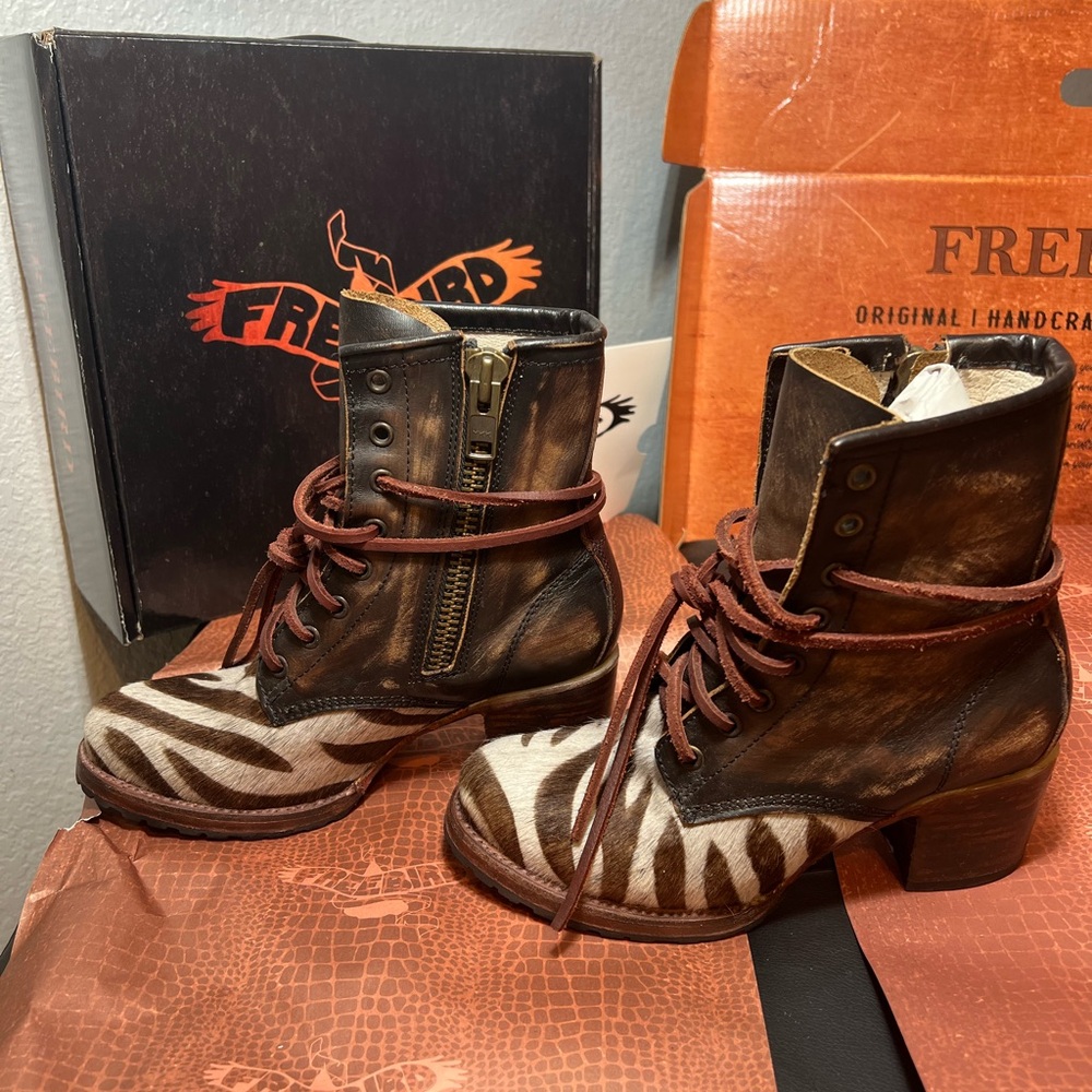 Freebird by Steven Cavalier size 7 handmade leather with calf hair Heeled Boots